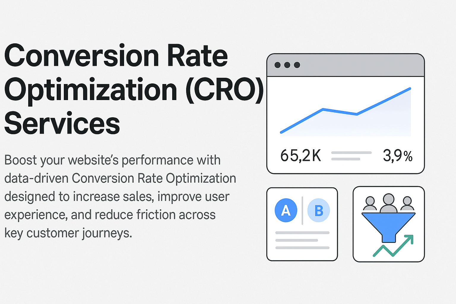 Advertisement for Conversion Rate Optimization (CRO) Services with a graph and icons on a light gray background.