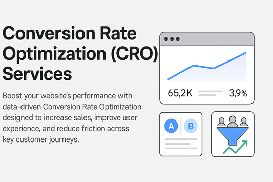 Advertisement for Conversion Rate Optimization (CRO) Services with a graph and icons on a light gray background.